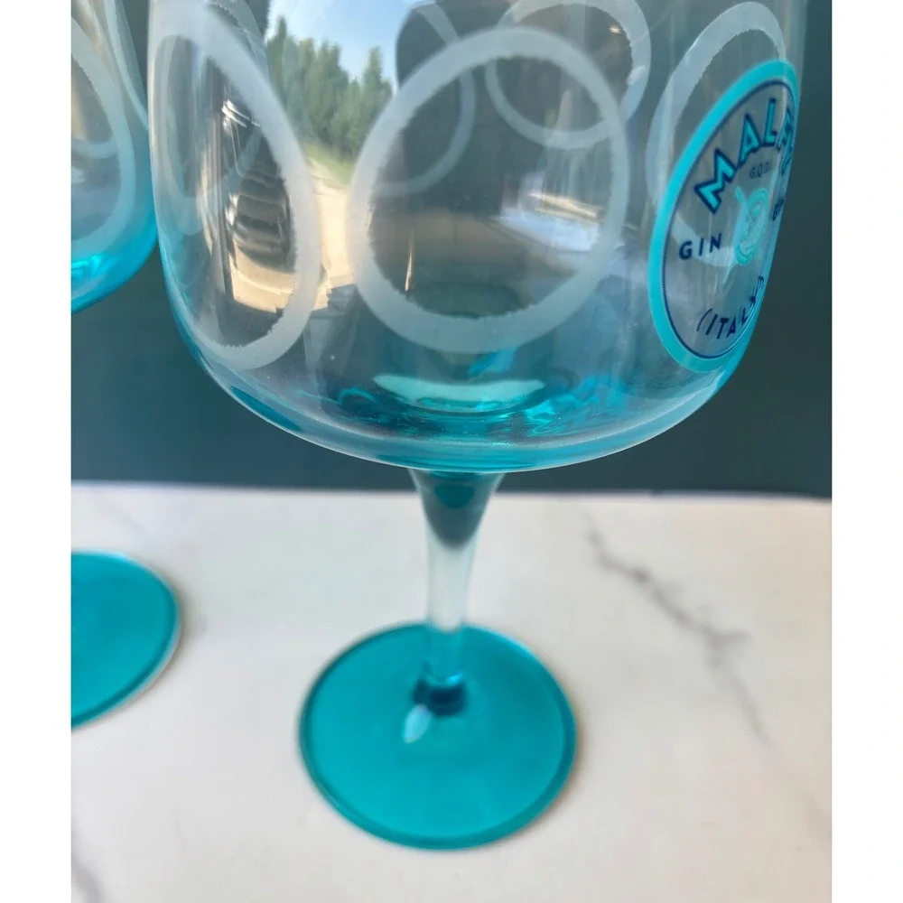 Malfy Gin Italy Copa Glasses Set of 2 Turquoise Blue Balloon Stemware 18 oz